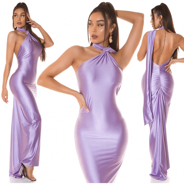 DOLGA OBLEKA Z OVRATNIKOM IN ODPRTIM HRBTOM